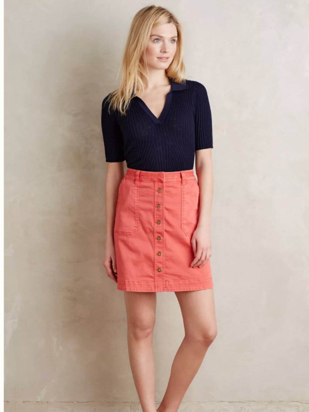 Anthropologie Pilcro & the Letterpress Orange Chino Button Utility Skirt Size 4 - Picture 5 of 6